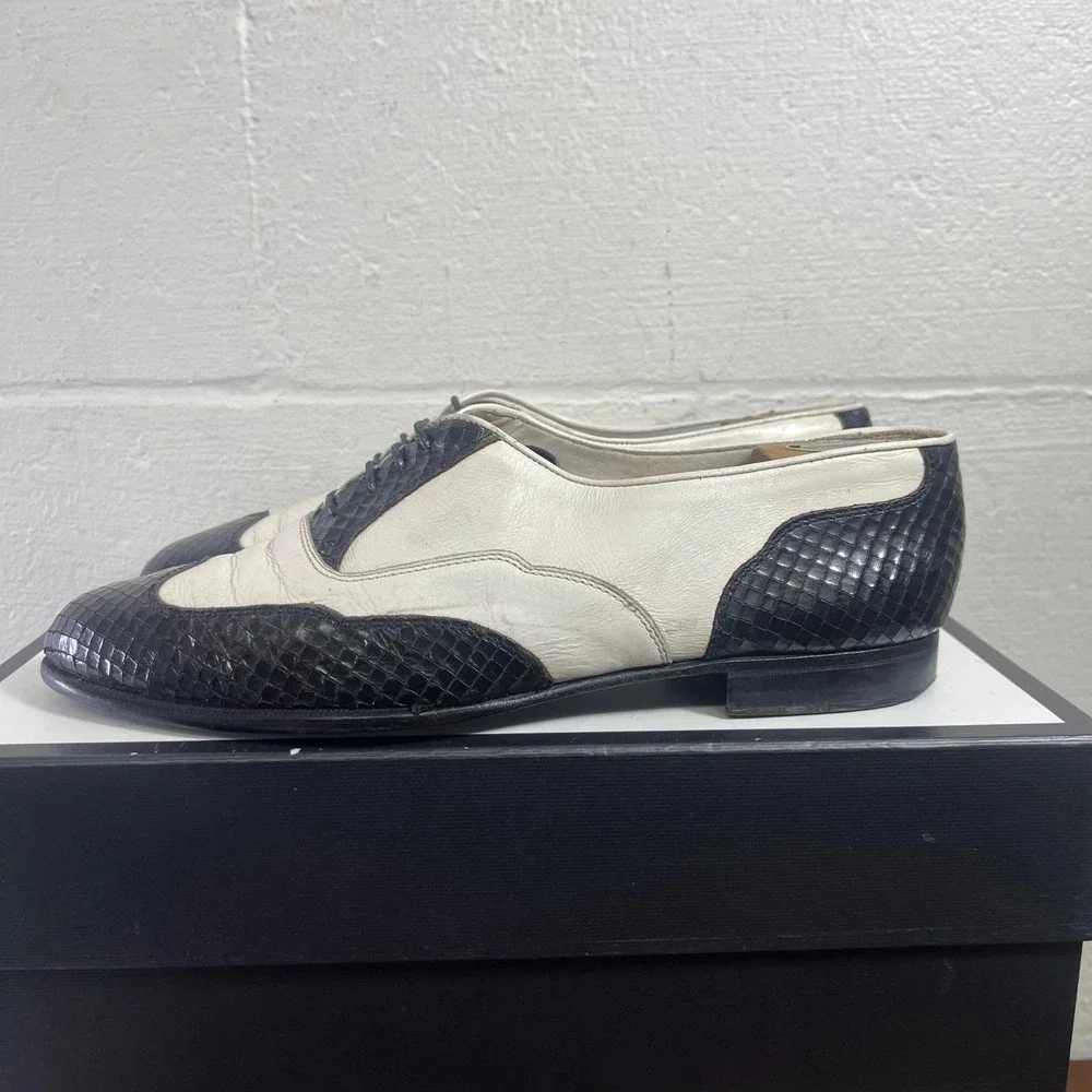 Vtg Johnston Murphy Spectator Black White Leather Wingtip Oxford Dress Sz 11‎ D